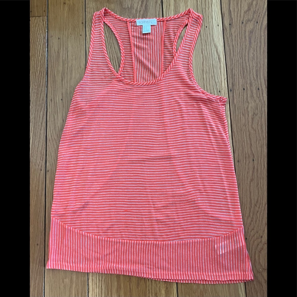 Forever 21 Tank Top Blouse Racerback Sheer Orange Stripes Lightweight Size Small